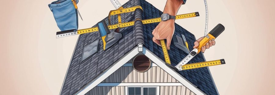A man grips a measuring tape and a hammer, indicating he is engaged in a home improvement projec