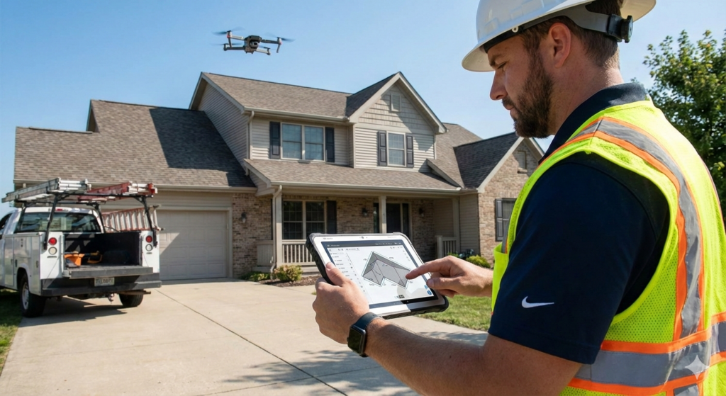 Roofing contractor reviewing accurate roof measurement data to create fast and reliable roofing estimates.